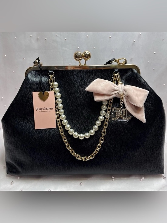 Juicy Couture Handbags - Juicy Couture Black Satchel with Pink Bow Charm and Gold Frame